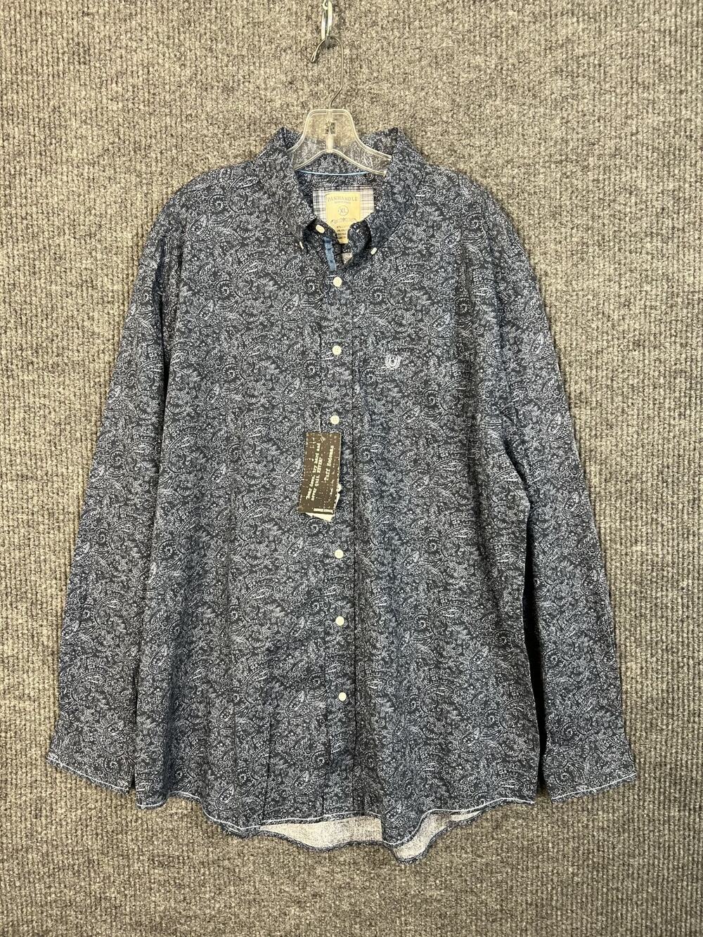 Panhandle Rough Stock Mens Blue Paisley Button Up Shirt XL Stretch Long Sleeve